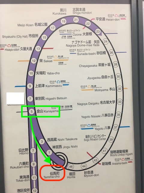 地下鉄名城線金山駅から路線図